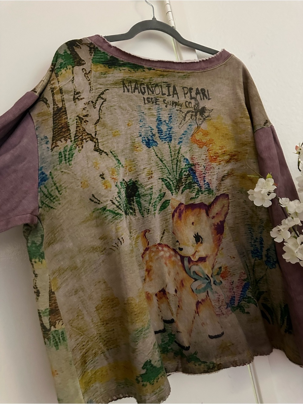 Magnolia Pearl Vintage Fawn Print Sweater in Taupe and Lavender
